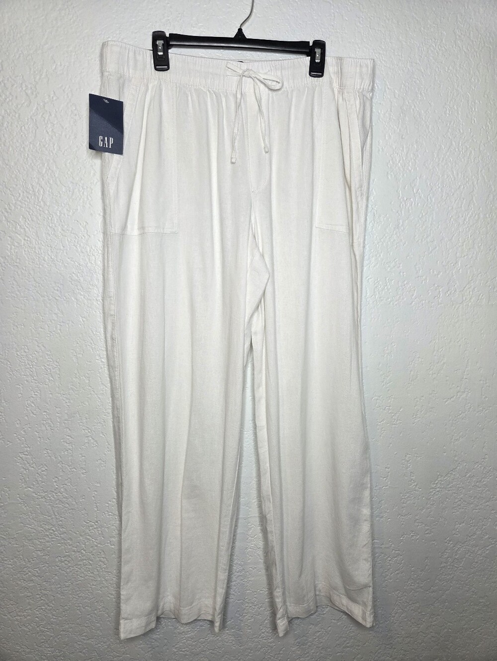 Gap Women's White Linen Pants Size XL Wide Leg, Drawstring Waist, Pockets NwT